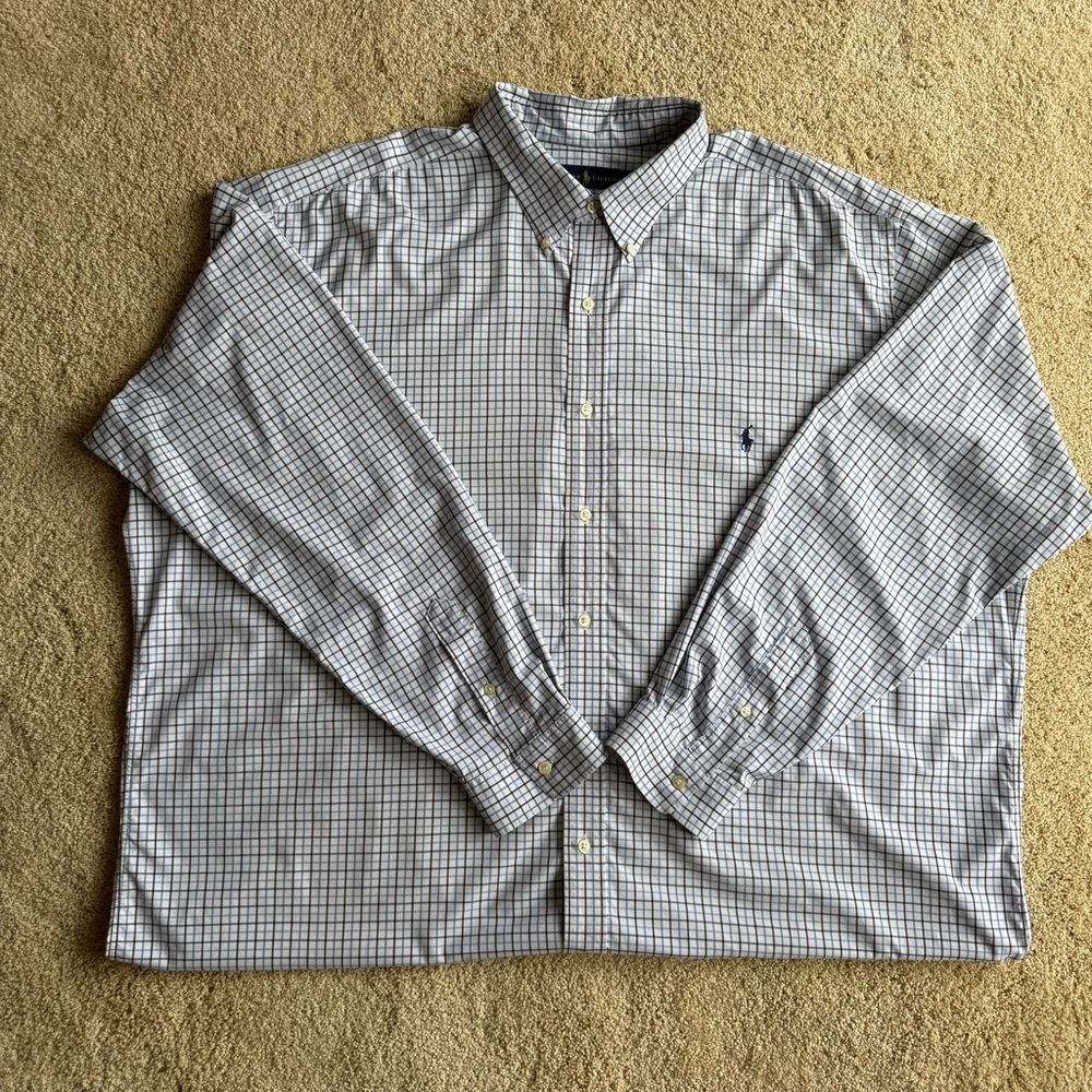 Ralph Lauren Performance Button Down Shirt 3XLT Blue Plaid Long Sleeve